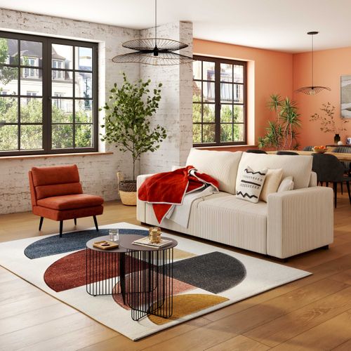 Canapé 3 places convertible GABIN velours côtelé beige