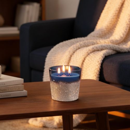 Bougie paillettes H. 12 cm ULKI Bleu