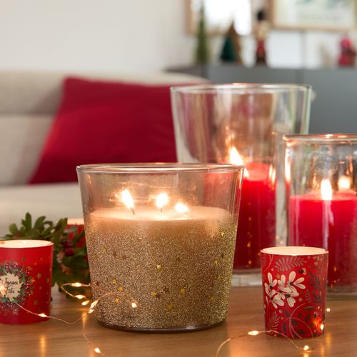 Bougie paillettes H. 12 cm ULKI Doré