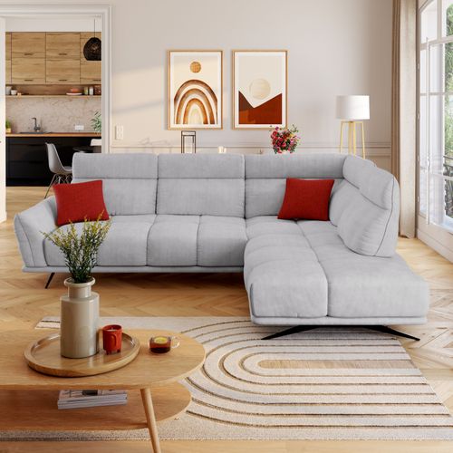 Canapé d'angle droit GIOVANNI tissu gris clair