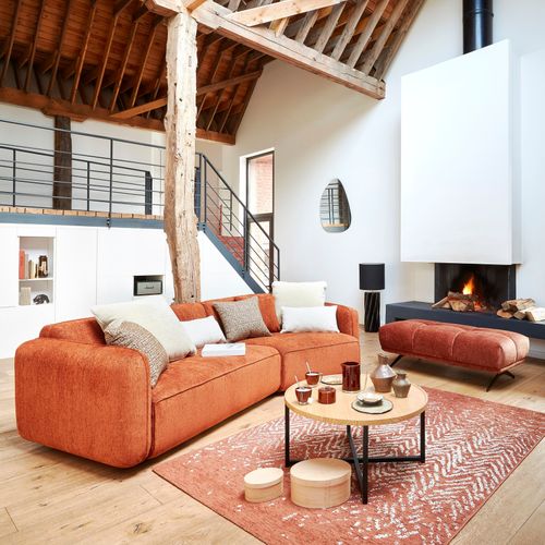 Pouf GIOVANNI tissu terra cotta