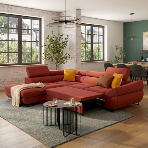 Canapé d'angle convertible OCTAVE tissu Curio terra c. gauche