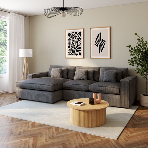 Canapé d'angle méridienne gauche CLOUD tissu gris