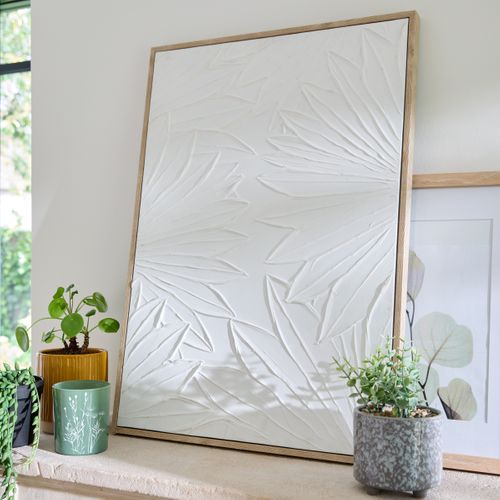Toile feuillage 3D 48x68 cm Danae Blanc