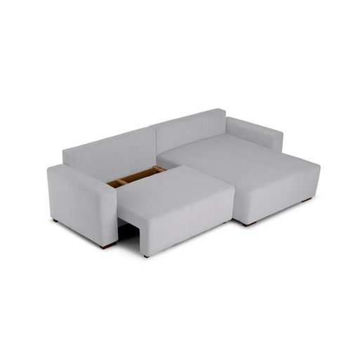 Canapé d'angle méridienne GABIN velours côtelé gris clair