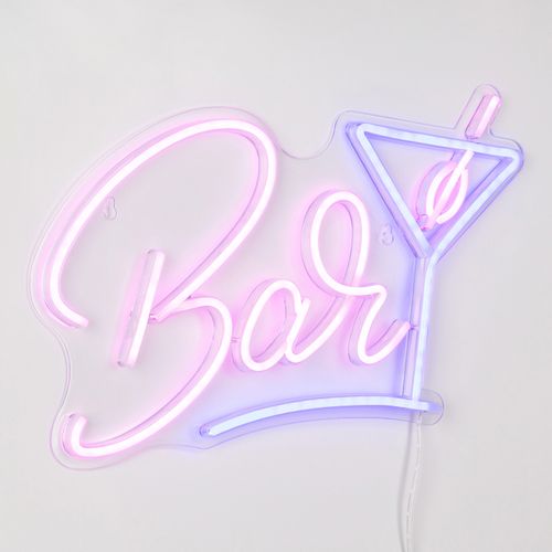 Néon mural LED USB L. 40 cm BAR Rose et bleu