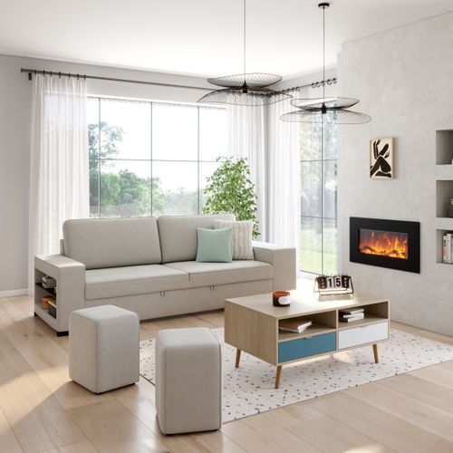 Canapé 3 places convertible CARL tissu curio gris clair