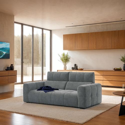 Canapé 3 places fixe UNIVERS tissu fote gris bleu