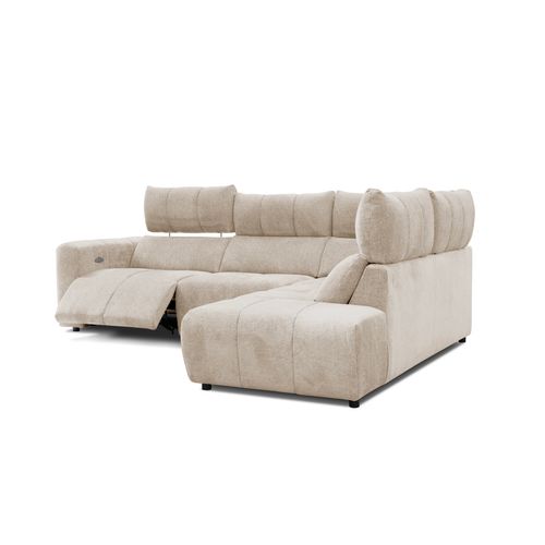 Canapé angle relax électrique droit UNIVERS tissu forte 28 beige fonce