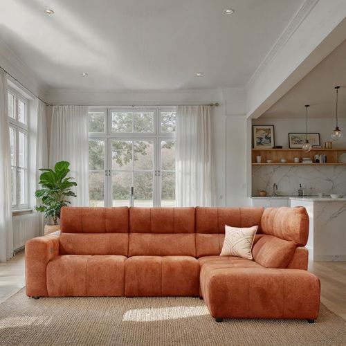 Canapé angle relax électrique droit UNIVERS tissu forte terracotta