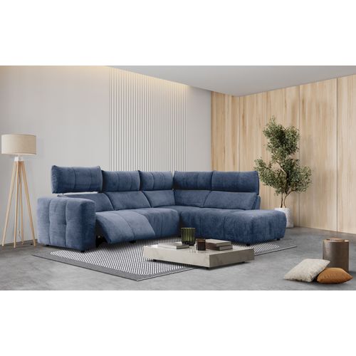Canapé angle relax électrique droit UNIVERS tissu forte bleu marine