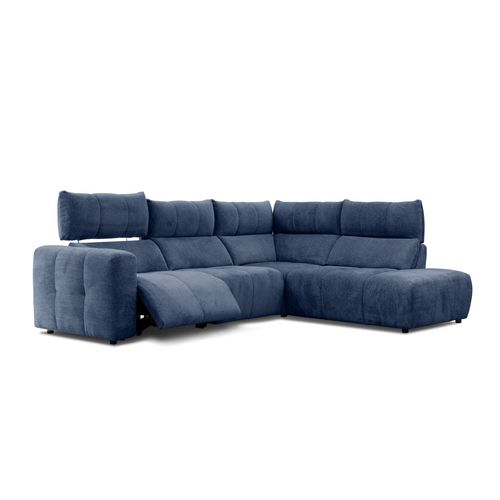 Canapé angle relax électrique droit UNIVERS tissu forte bleu marine