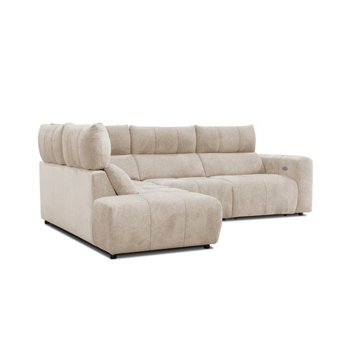 Canapé angle relax électrique gauche UNIVERS tissu forte 28 beige fonce