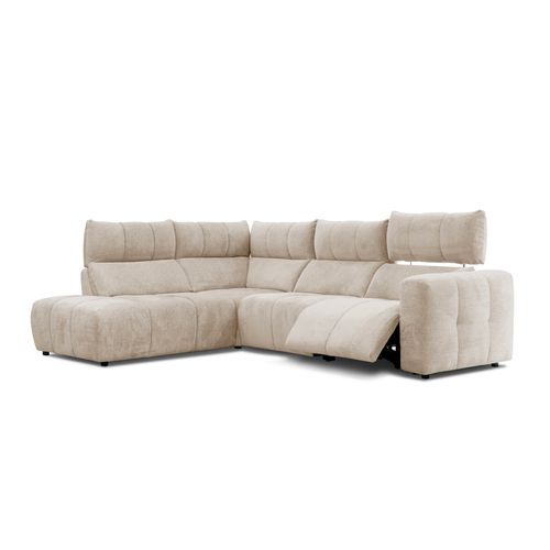 Canapé angle relax électrique gauche UNIVERS tissu forte 28 beige fonce