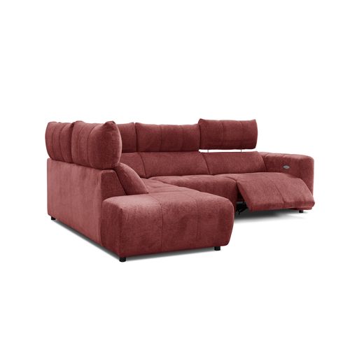 Canapé angle relax électrique gauche UNIVERS tissu forte lie de vin