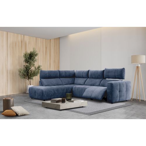 Canapé angle relax électrique gauche UNIVERS tissu forte bleu marine