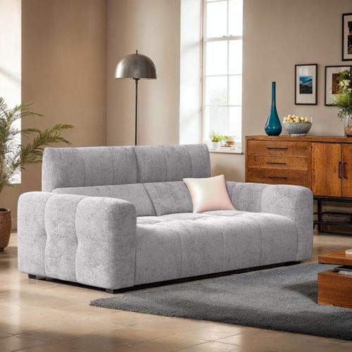 Canapé 3 places fixe UNIVERS tissu forte gris clair