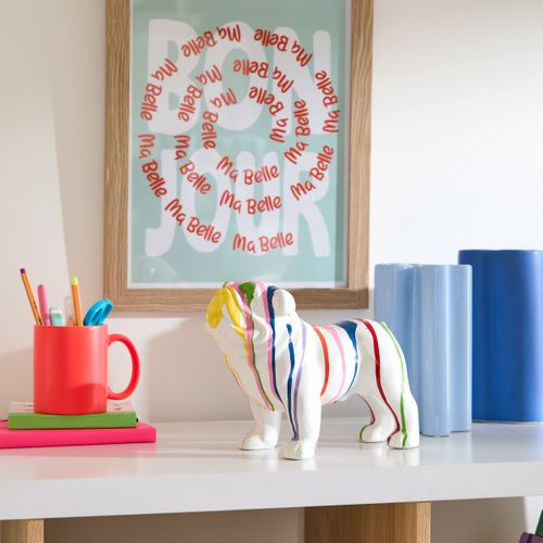 Statue chien résine H. 19 cm CHANCE 2 Multicouleur