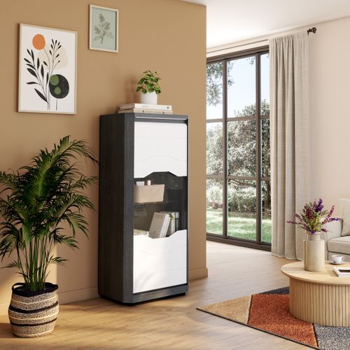 Vitrine 1P L.70 MATERA Blanc/imitation chêne gris