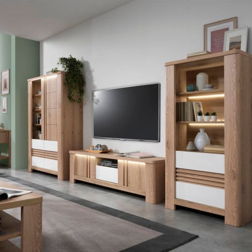 Meuble TV PALAZZO imitation chêne/ blanc