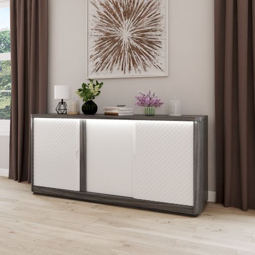 Buffet 3 portes CARTESIA imitation chêne gris et blanc