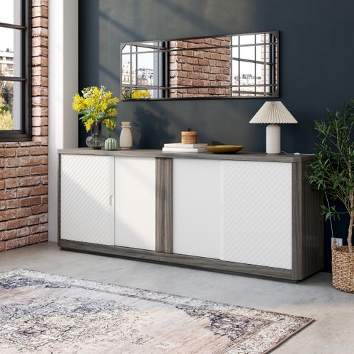 Buffet 4 portes CARTESIA imitation chêne gris et blanc