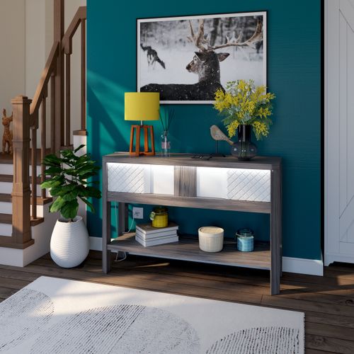 Console CARTESIA imitation chêne gris et blanc