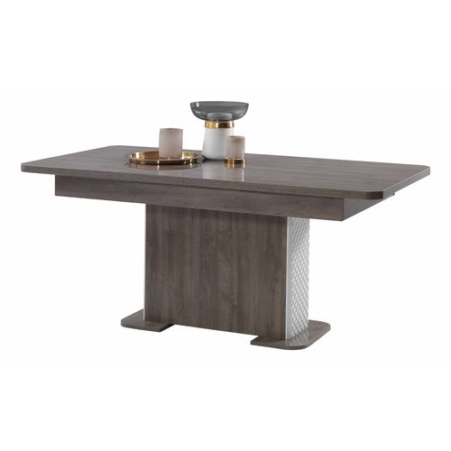 Table  L.160 cm + allonge CARTESIA imitation chêne gris et blanc