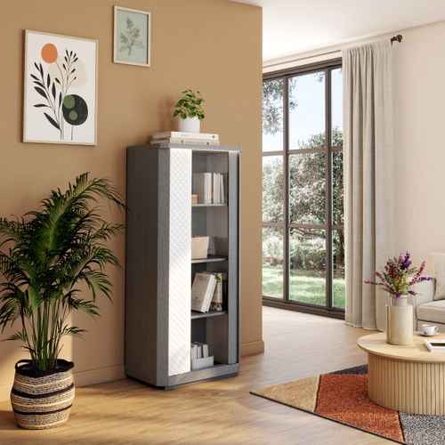 Vitrine 1 porte CARTESIA imitation chêne gris et blanc