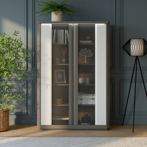 Vitrine 2 portes CARTESIA imitation chêne gris et blanc