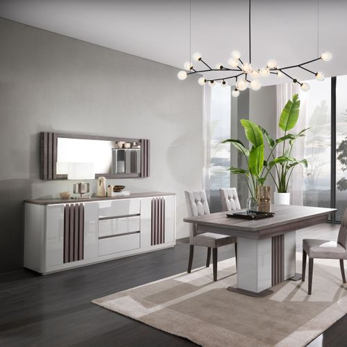 Buffet 2P/3T L 210 PESARO imitation chêne gris et gris