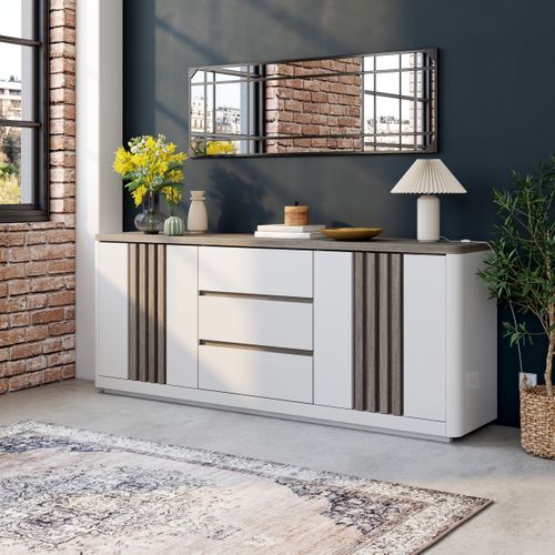 Buffet 2P/3T L 210 PESARO imitation chêne gris et gris