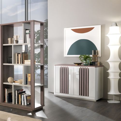 Buffet 2 portes L125 PESARO imitation chêne gris et gris