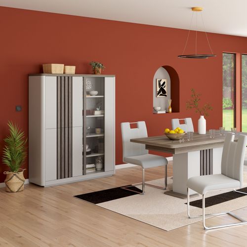 Vitrine 3P PESARO imitation chêne gris et gris