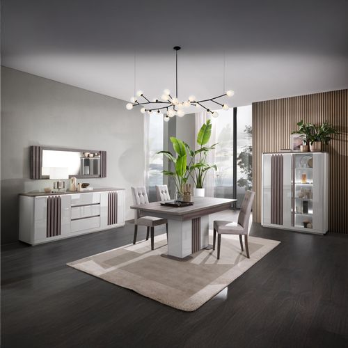 Vitrine 3P PESARO imitation chêne gris et gris