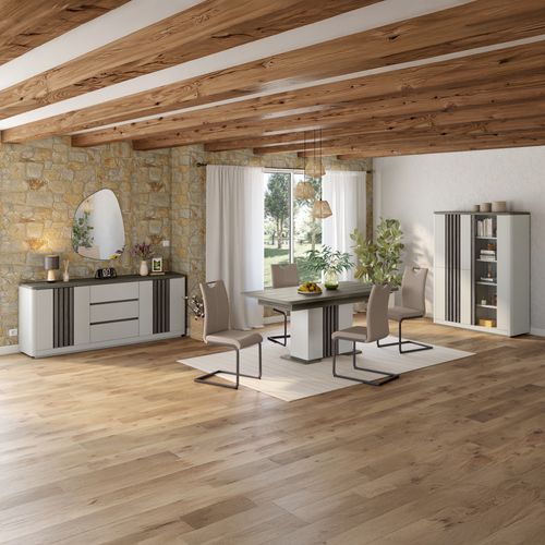 Vitrine 3P PESARO imitation chêne gris et gris