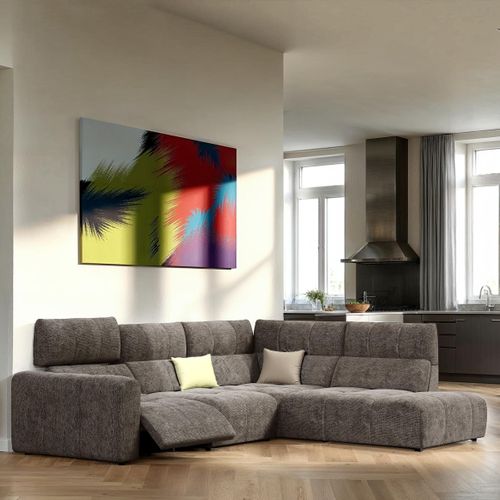 Canapé angle relax électrique droit UNIVERS tissu sajma beige foncé