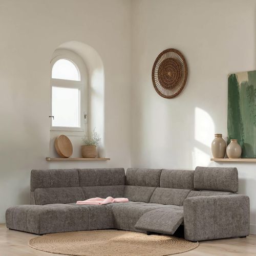 Canapé angle relax électrique gauche UNIVERS tissu sajma beige foncé