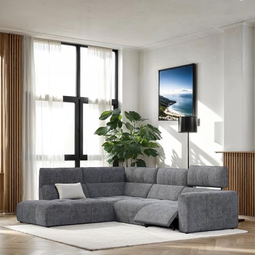 Canapé angle relax électrique gauche UNIVERS tissu sajma gris foncé