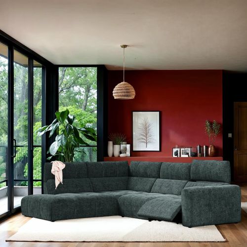 Canapé angle relax électrique gauche UNIVERS tissu sajma vert