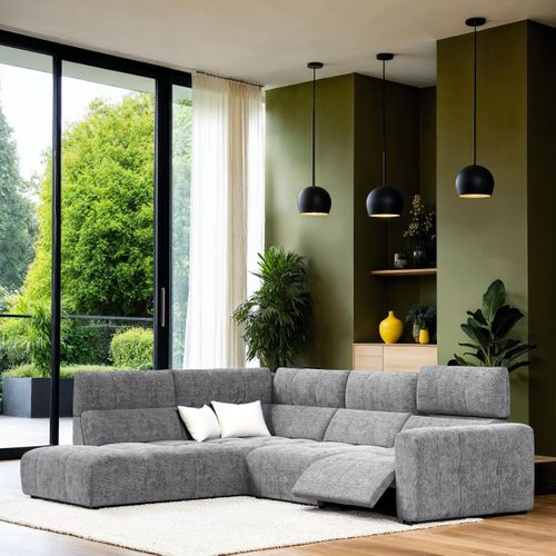 Canapé angle relax électrique gauche UNIVERS tissu sajma gris moyen
