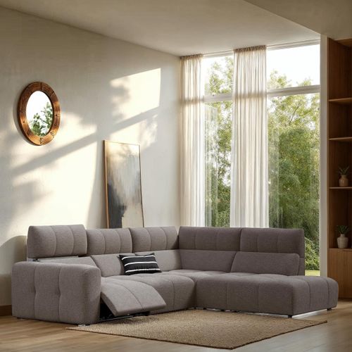 Canapé angle relax électrique droit UNIVERS tissu oro taupe