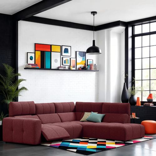 Canapé angle relax électrique droit UNIVERS tissu oro lie de vin