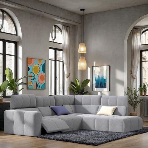 Canapé angle relax électrique droit UNIVERS tissu oro gris moyen