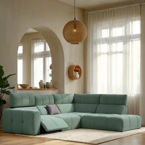 Canapé angle relax électrique droit UNIVERS tissu oro vert
