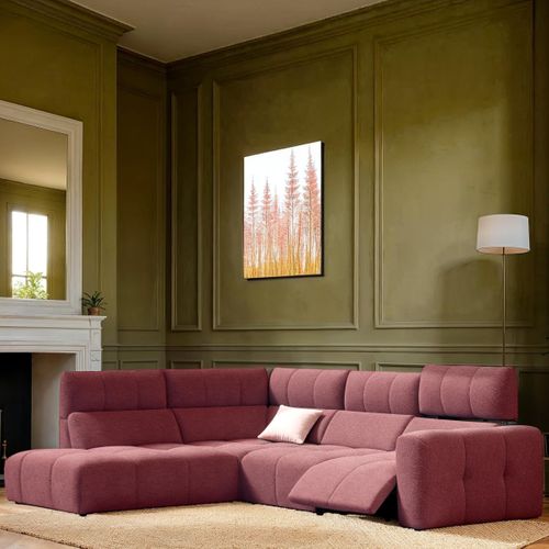 Canapé angle relax électrique gauche UNIVERS tissu oro lie de vin