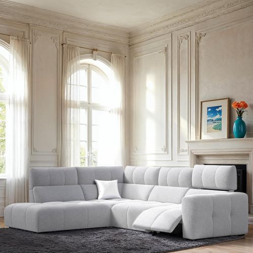 Canapé angle relax électrique gauche UNIVERS tissu oro gris clair