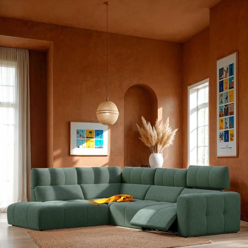 Canapé angle relax électrique gauche UNIVERS tissu oro vert