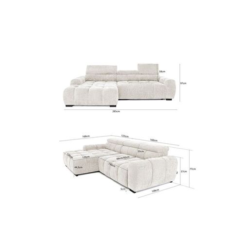 Canapé d'angle relax AUGUSTIN méridienne gauche tissu vert