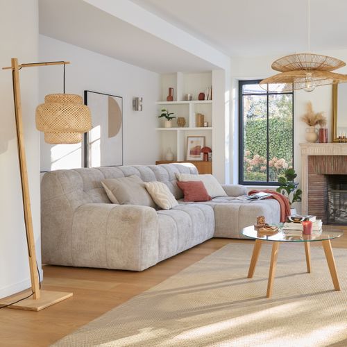 Canapé d'angle relax COCOON méridienne droit tissu beige